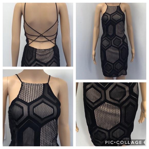 A'GAO Dresses & Skirts - A'GAO Black Illusion Lace Spagetti Strap Dress~L